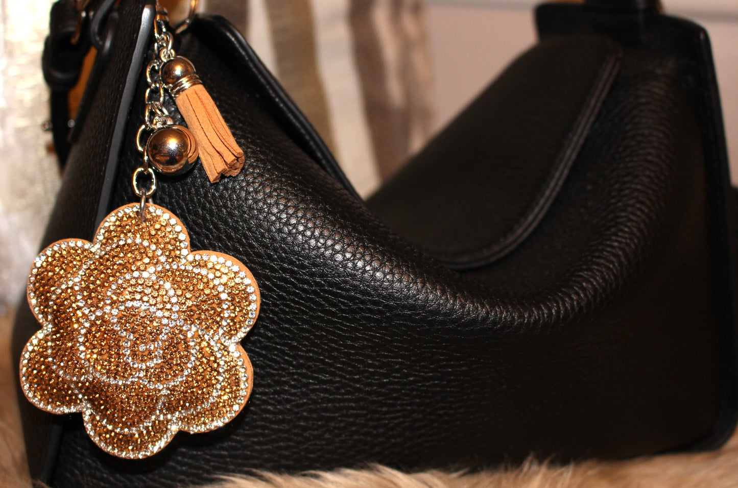 cognac flower bag charm