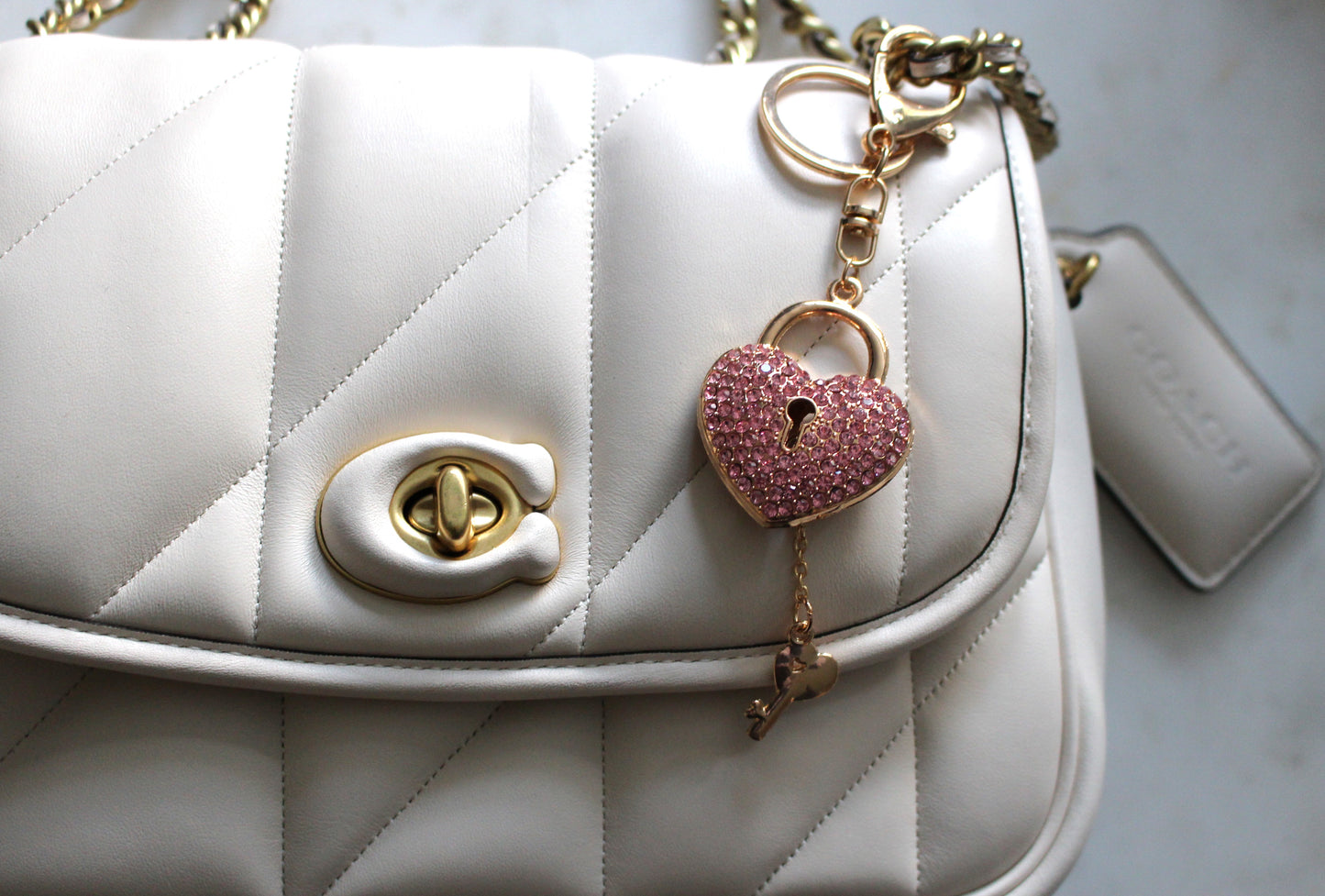 pink locket bag charm heart