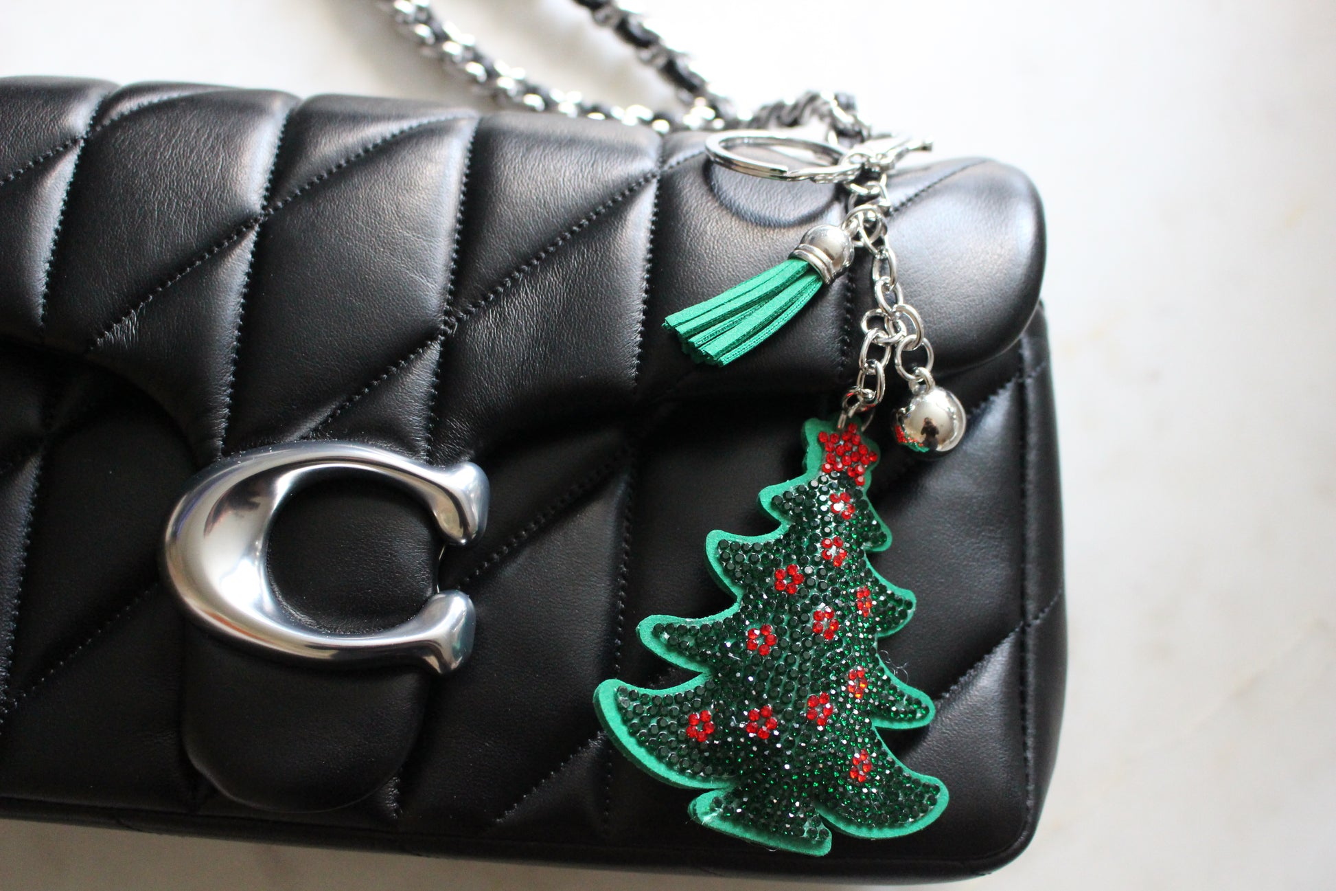 Holiday tree sparkling bag charm accessory