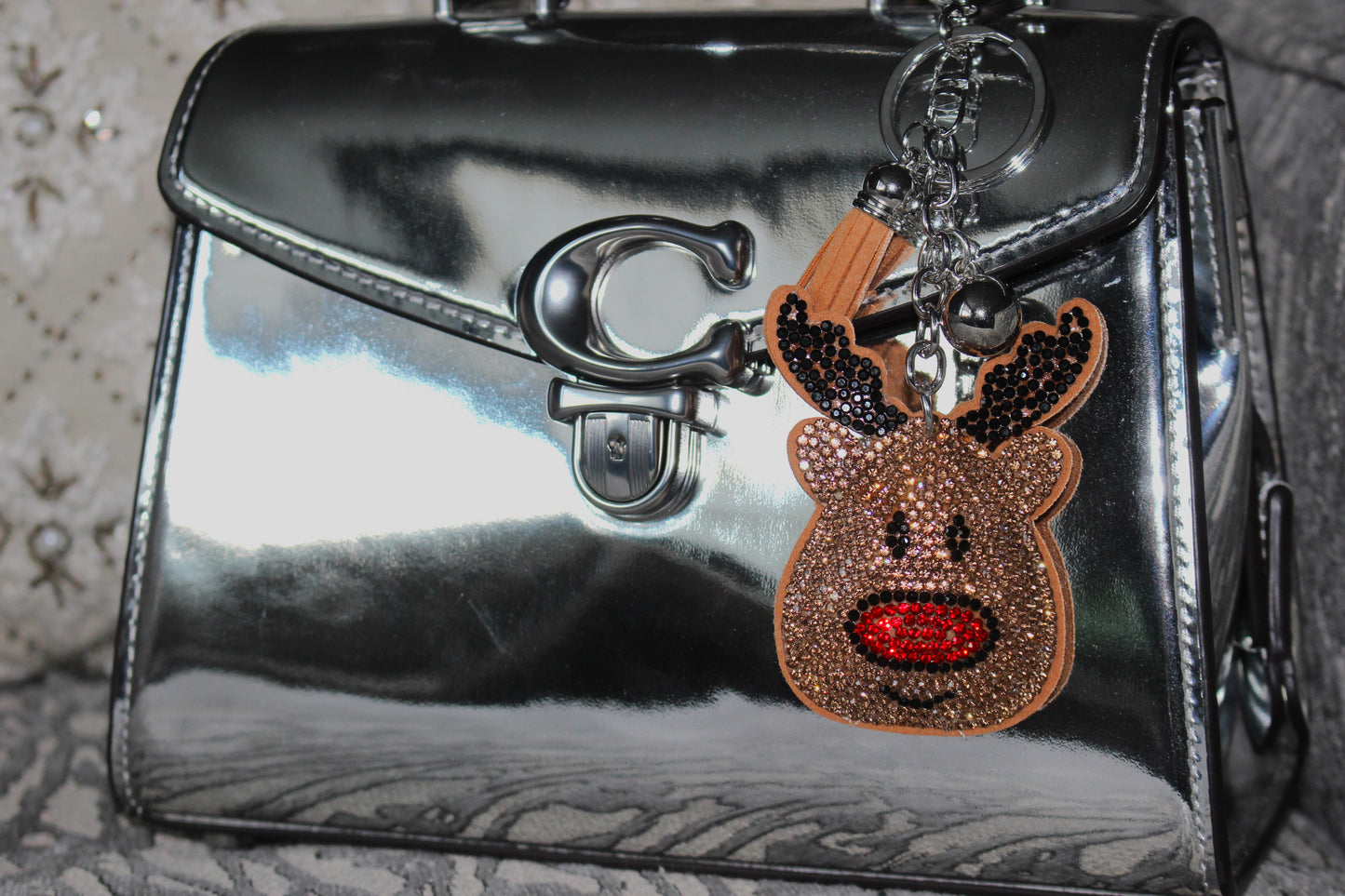 Reindeer sparkling handbag bag charm accessories